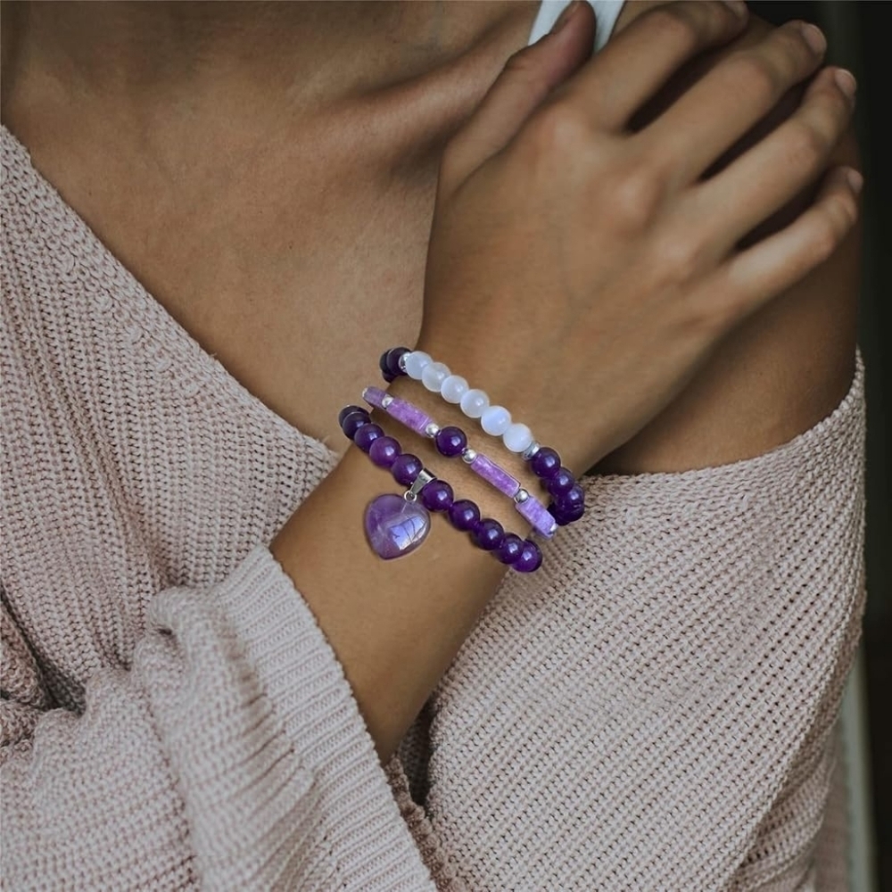 Amethyst Moonstone Bracelet Set